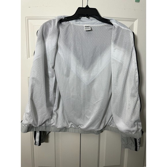 PINK Victoria's Secret Black Logo Zip Windbreaker Jacket Black White Gray XS - Picture 7 of 16